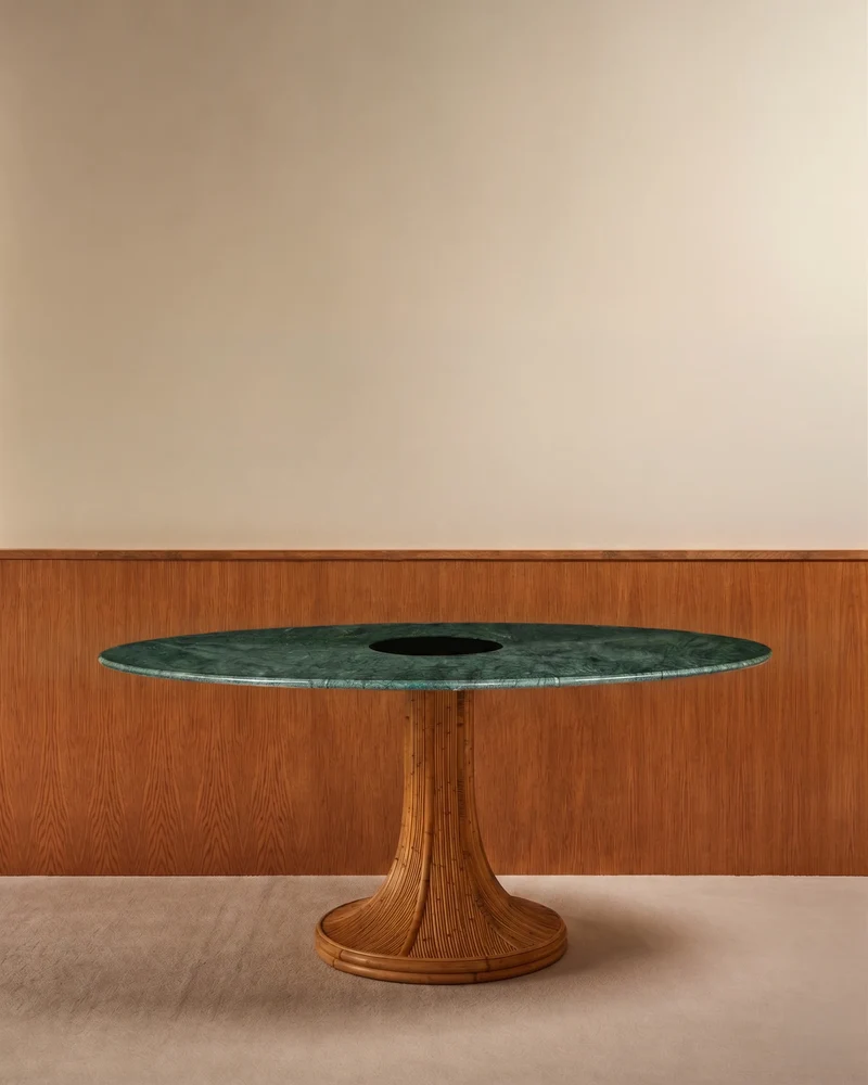 Riviera Table - Natural / Green Marble