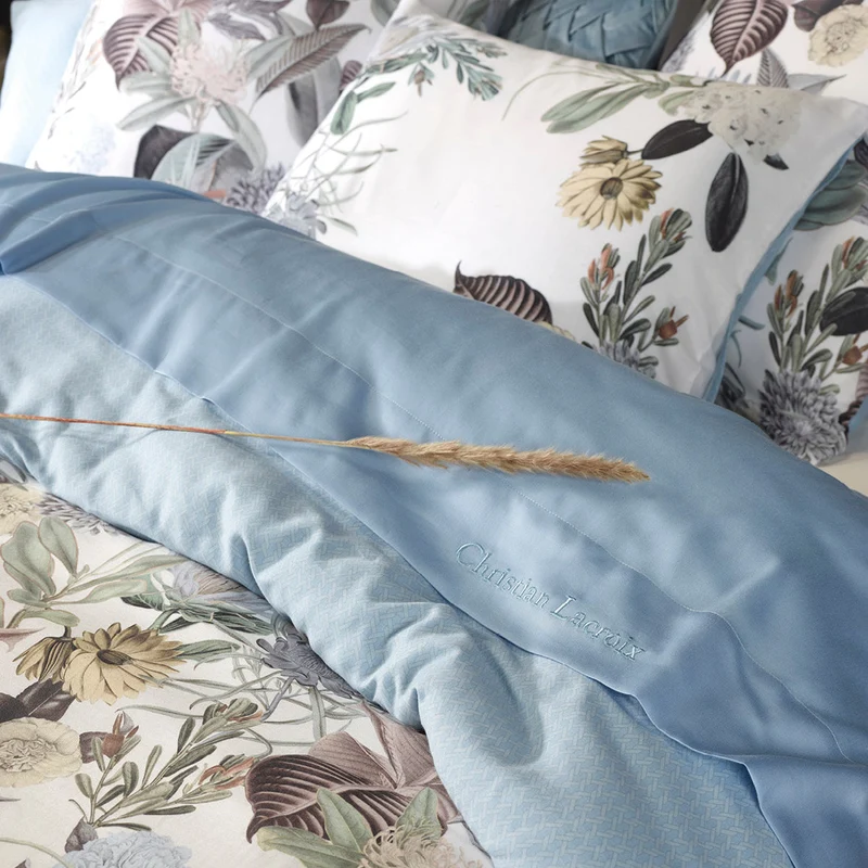 Housse de couette satin de coton - Garden bleu clair