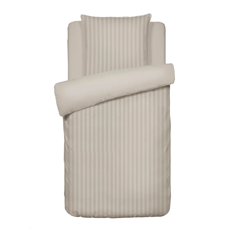 Housse de couette + taie(s) d'oreiller satin de coton - Rayure tissé taupe