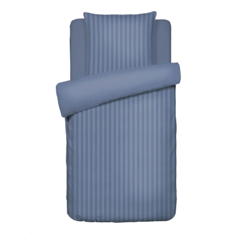 Housse de couette + taie(s) d'oreiller satin de coton - Rayure tissé bleu