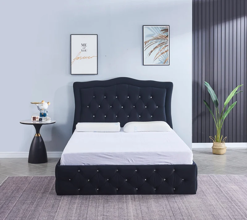 CADRE DE LIT TREND 160x200cm VELOURS NOIR VENDU SANS SOMMIER