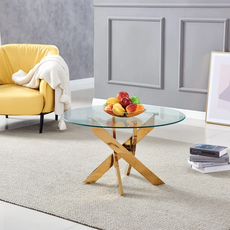 TABLE BASSE RONDE JESSY GOLD TRANSPARENT 80x45 cm
