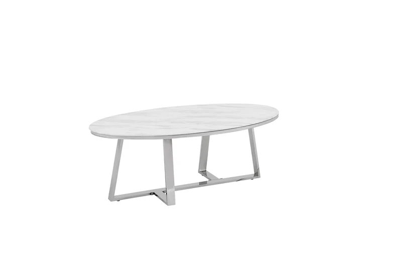 TABLE BASSE GAMMA CHROME PIERRE MARBRE 120 x 60 x 45 CM