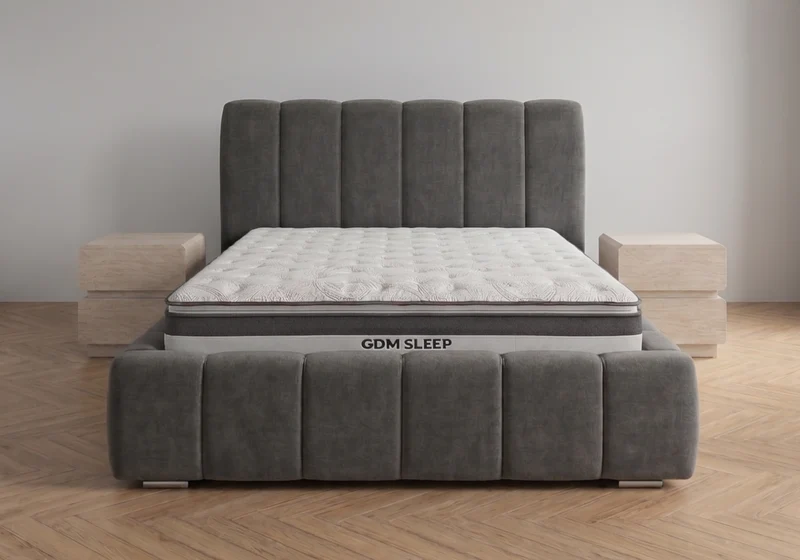 Ensemble lit coffre bouclé gris et matelas 7 zones 160x200 - Cloud