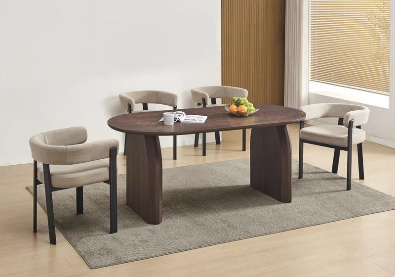 Ensemble table à manger ovale noyer et 4 chaises - Nael