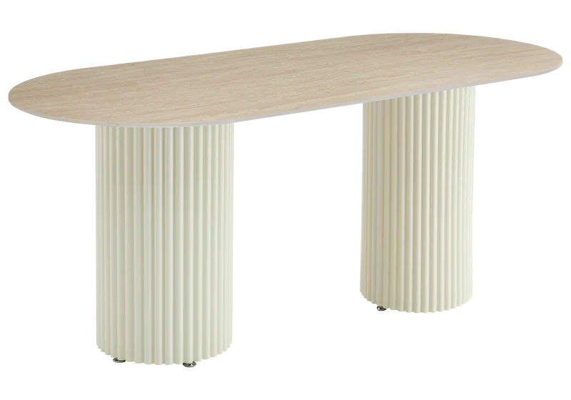 Table à manger ovale travertin mat et pieds beige - Tivoli