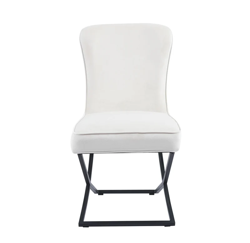 CHAISE GABRIELLE METAL NOIR VELOURS ECRU
