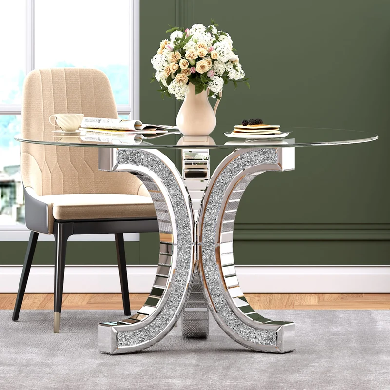 TABLE REPAS EN VERRE MIROIR PLATEAU VERRE TREMPE COLLECTION ECLAT 130x75