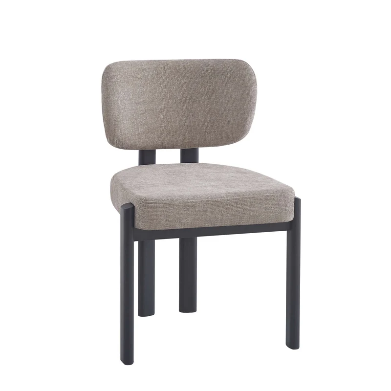 CHAISE BAGUETTE PIED METAL NOIR SERGE CHENILLE MOKA