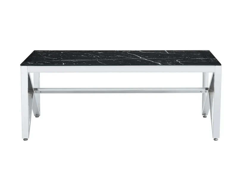TABLE BASSE MAJESTIQUE CHROME VERRE MARBRE NOIR 120x60x45CM