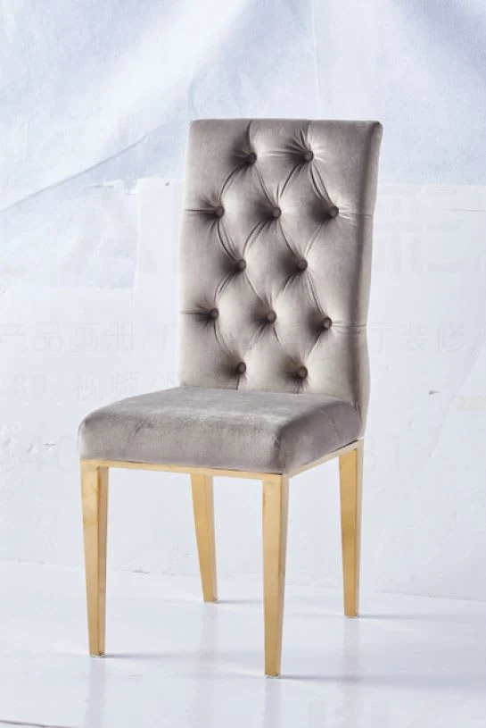 CHAISE NEVADA CAPITONNE AVEC BOUTONS GOLD VELOURS MOKA