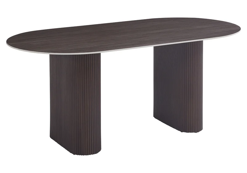 Table à manger ovale céramique effet bois noyer - Serena
