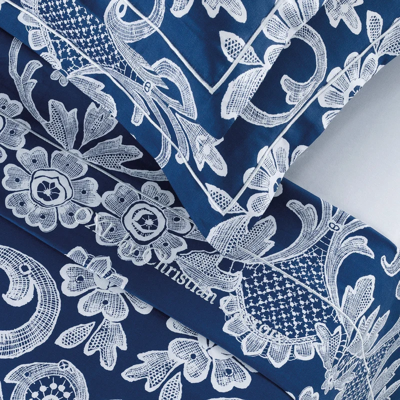 Ensemble de draps satin de coton - Passementerie bleu