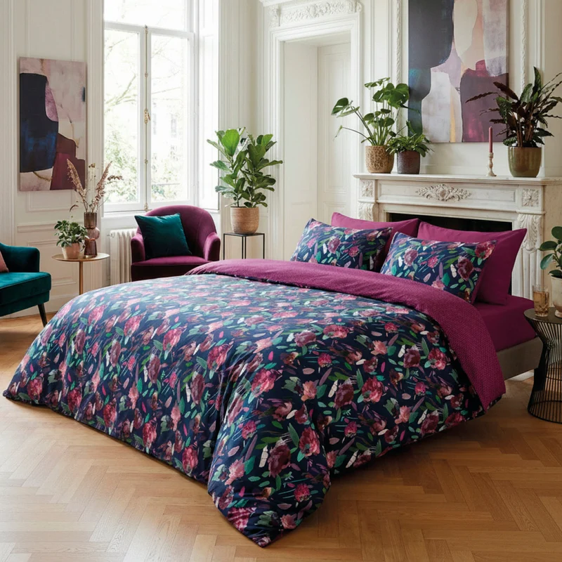 Drap-housse satin de coton - Pollen prune