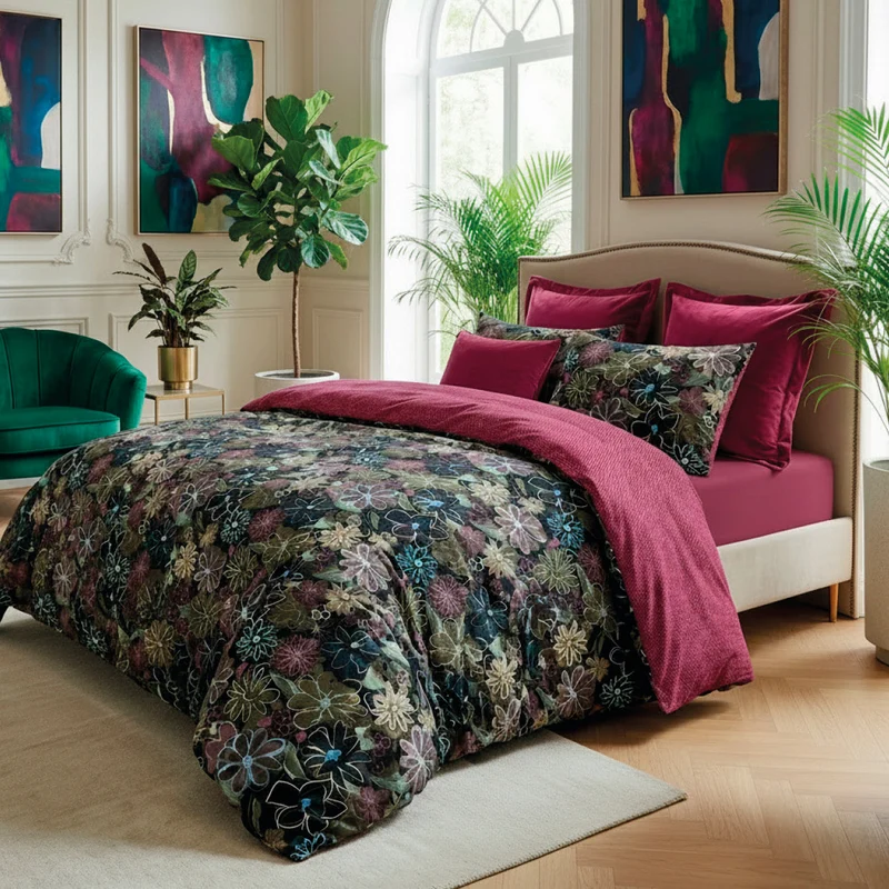 Drap-housse satin de coton - Pollen bordeaux