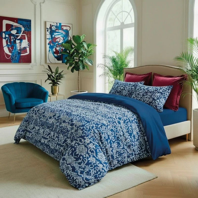 Taie d'oreiller satin de coton - Passementerie Bleu