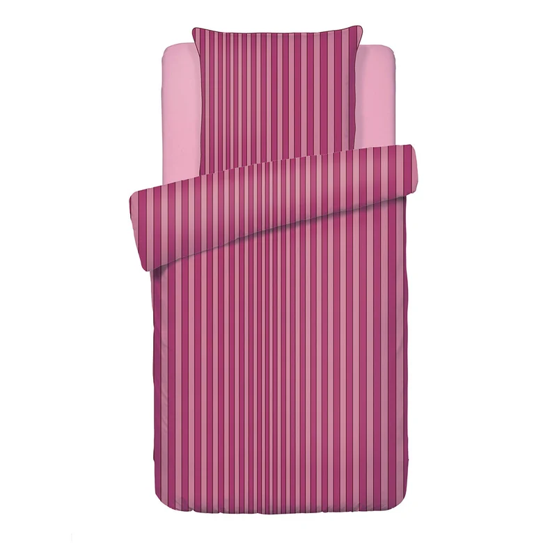 Housse de couette + taie d'oreiller satin de coton - Faisceau Rose