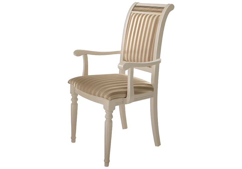 Fauteuil de table italien tissu satiné et blanc laqué - Liberty