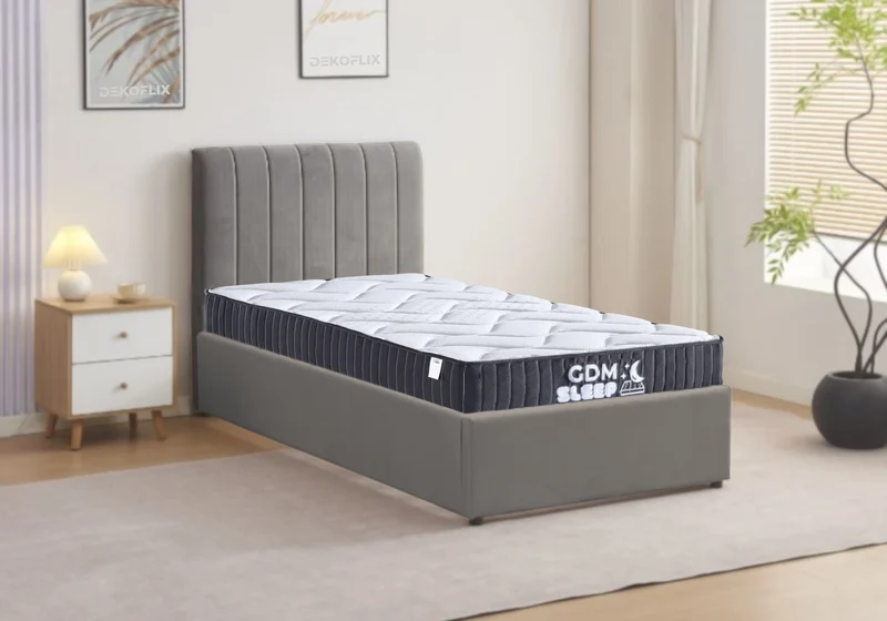 Ensemble lit coffre 90x190 velours gris et matelas - Onora