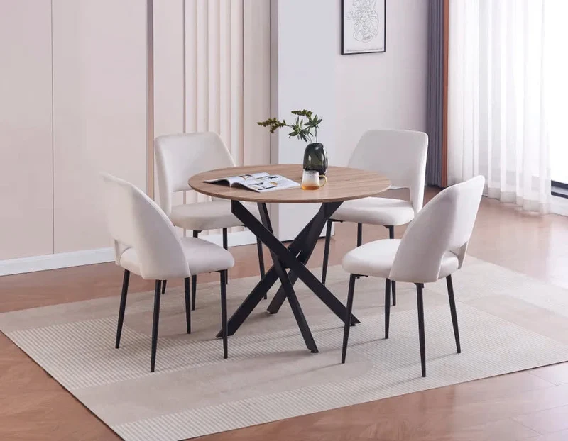 TABLE REPAS JESSICA METAL NOIR CHENE GRIFEE 100CM