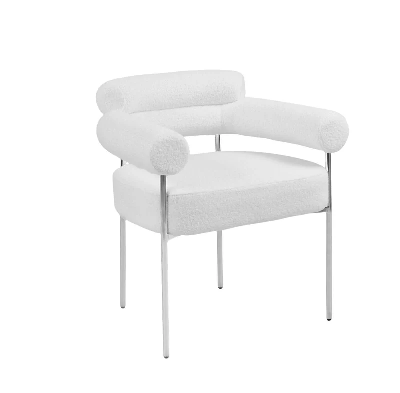 CHAISE AVEC ACCOUDOIR BULLE PIED CHROME DOUDOU BLANC