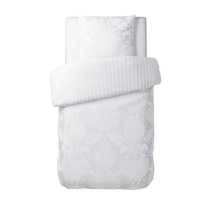 Housse de couette + taie(s) d'oreiller en satin de coton - tissé Jacquard - Arles Blanc