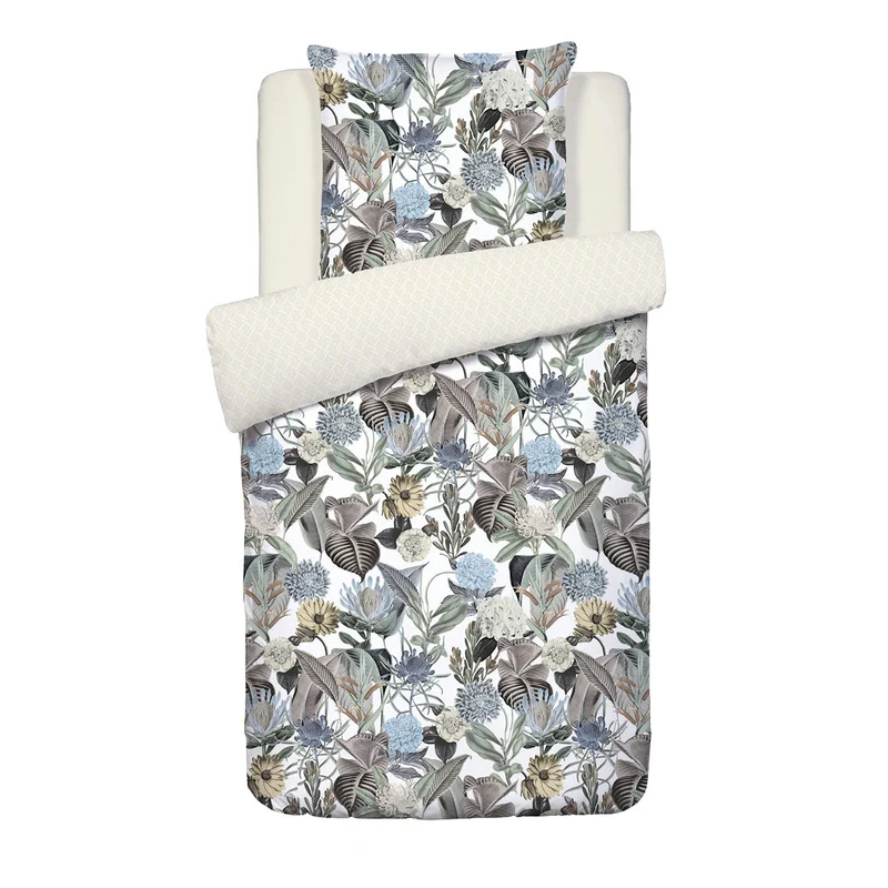 Housse de couette + taie(s) d'oreiller satin de coton - Garden taupe