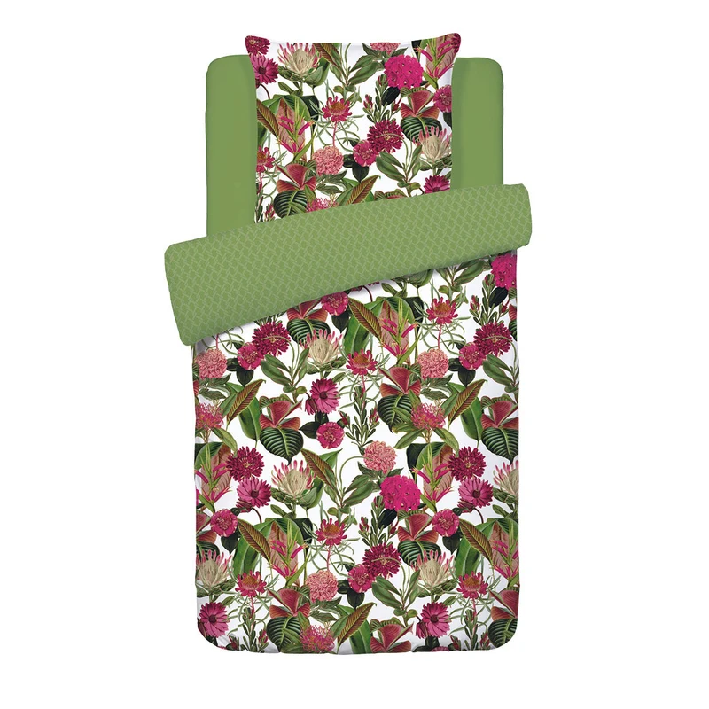 Housse de couette + taie(s) d'oreiller satin de coton - Garden vert
