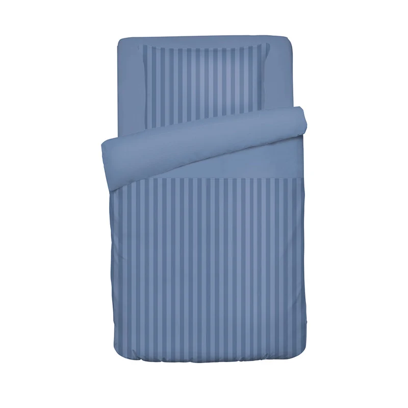 Housse de couette + taie d'oreiller bébé satin de coton - tissé Jacquard - Rayure Bleu