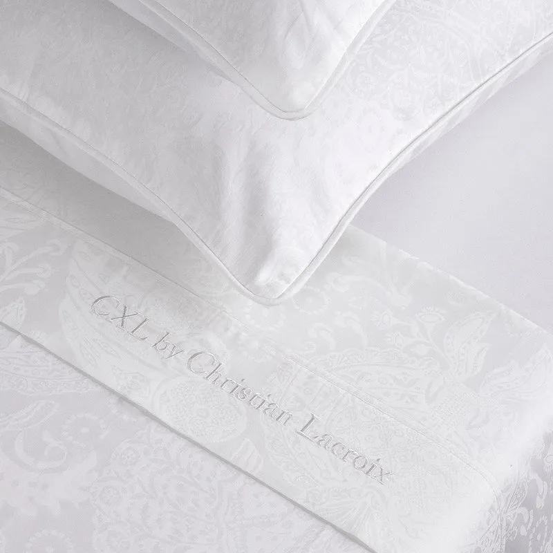 Ensemble de draps : drap-housse, drap plat, taie(s) d'oreiller en satin de coton - dessin Arles Blanc