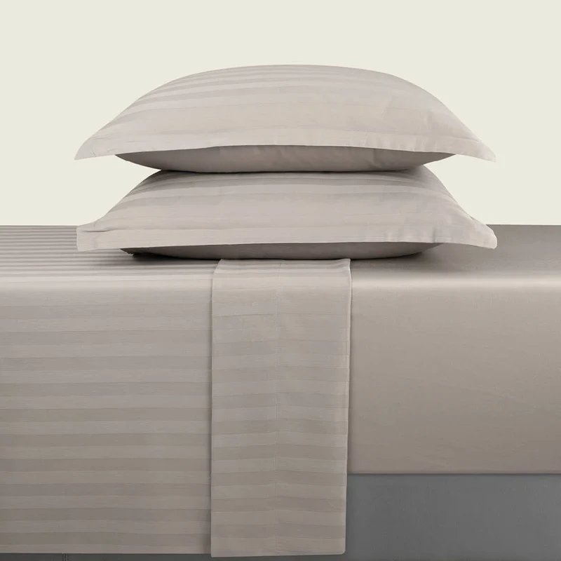 Ensemble de draps satin de coton rayure tissé dobby - Taupe