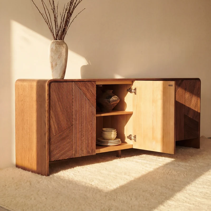 Vista Sideboard White oak with sculpted slat detailing