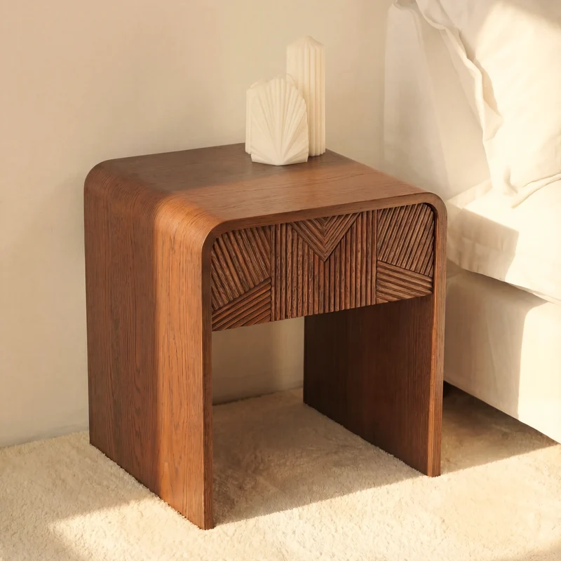 Vista Side Table White oak with sculpted slat detailing