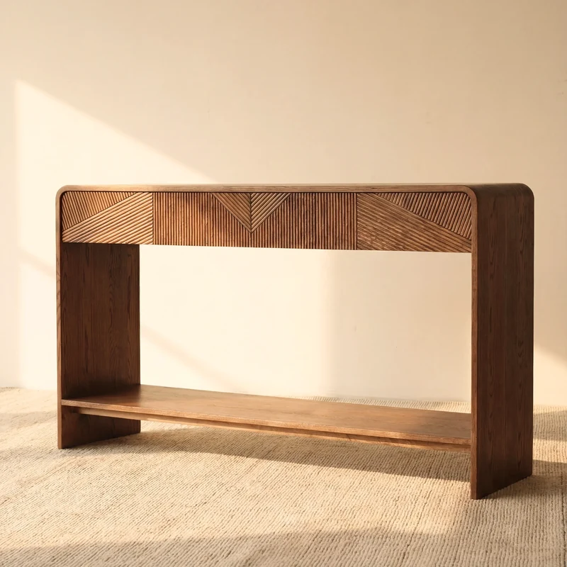 VISTA Console Table White oak with sculpted slat detailing