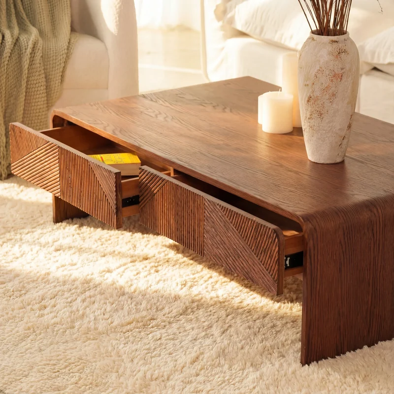 VISTA Coffee Table White oak with sculpted slat detailing