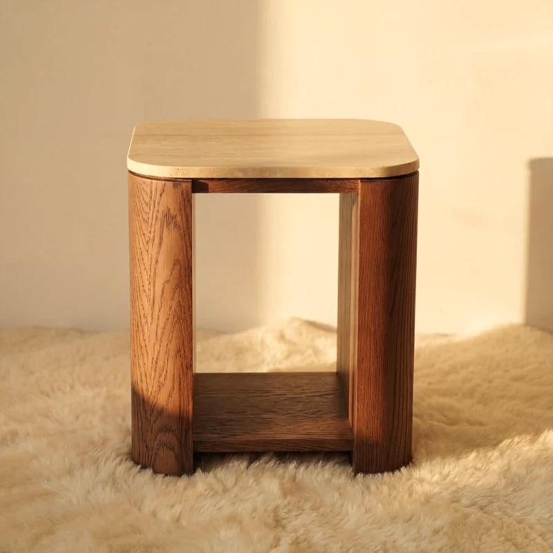 Ovelo Side Table Oak wood with travertine top