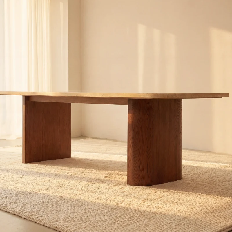 Ovelo Dining Table Oak wood with travertine top