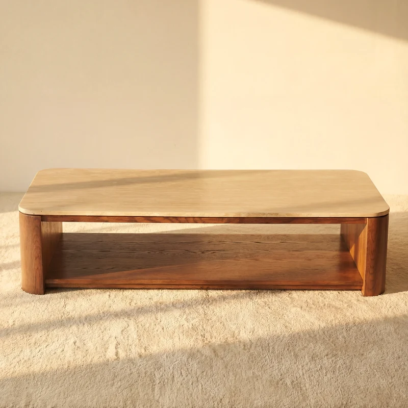 Ovelo Coffee Table Oak wood with travertine top