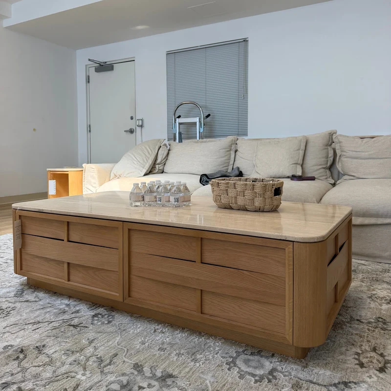 Hearth Coffee Table Oak wood with travertine top（karhyn studio sale）