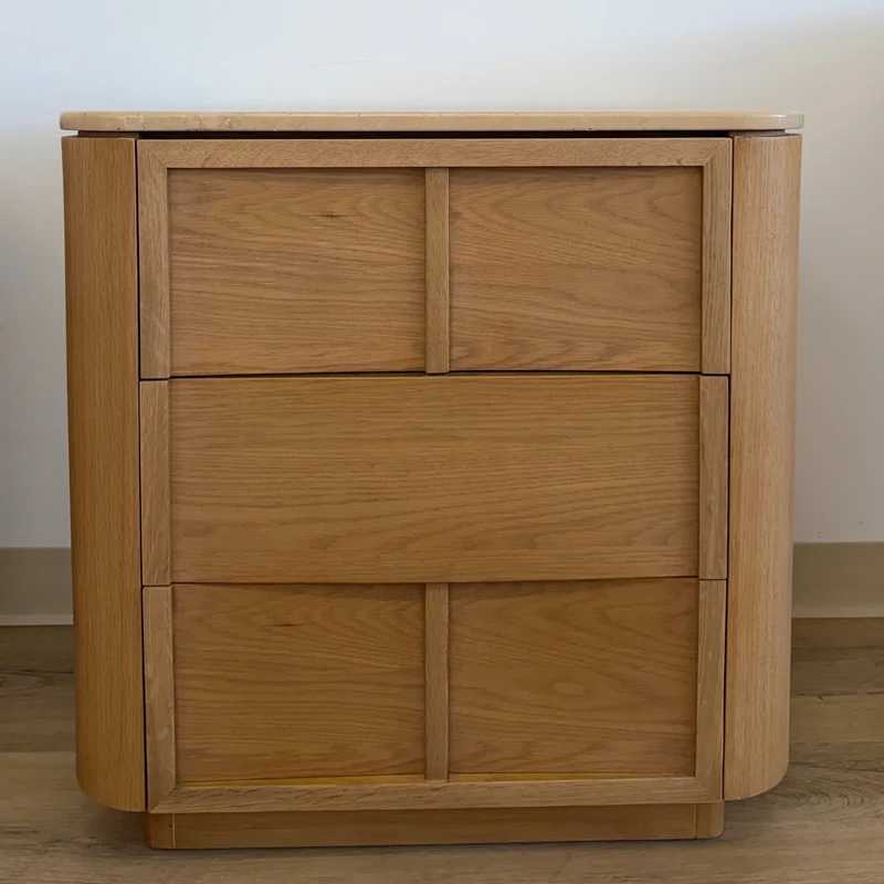 Hearth Bedside Table Oak wood with travertine top（karhyn studio sale）