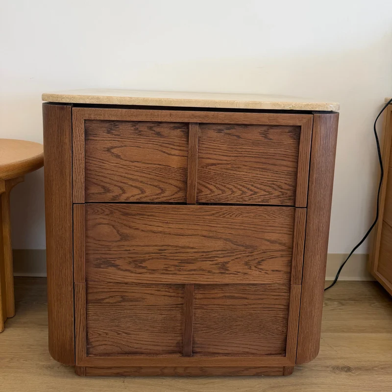 Hearth Bedside Table Oak wood with travertine top（karhyn studio sale）