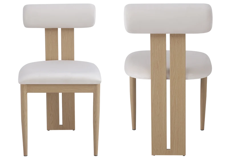 Chaise en velours beige et pieds bois naturel - Koto x2