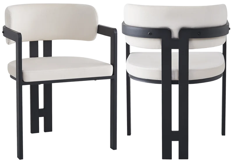 Fauteuil de table velours beige pieds noirs - Lyra x2