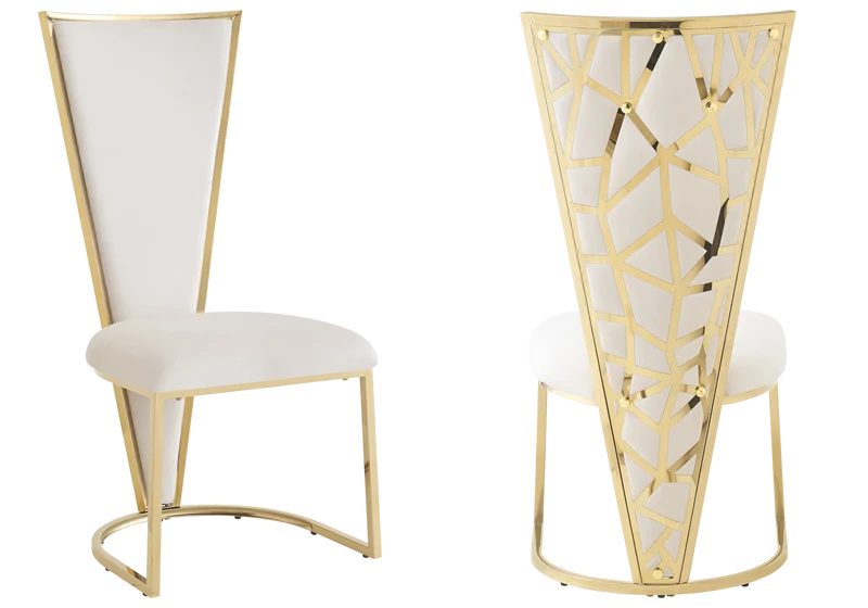 Chaise dossier haut velours beige doré - Véga x2