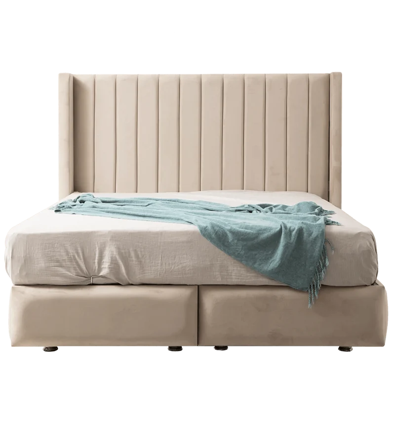 LIT COFFRE TOKYO BOX VELOURS BEIGE 140X190CM