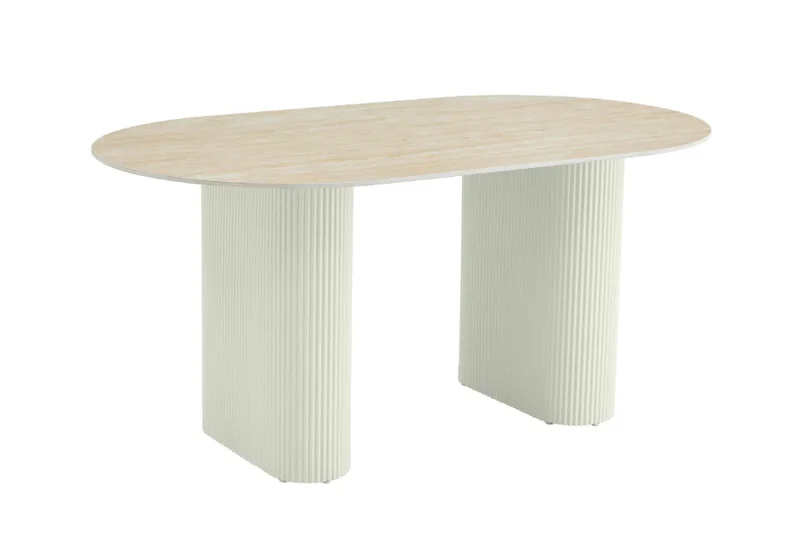 TABLE A MANGER SELENA PIED BEIGE PLATEAU CERAMIQUE TRAVERTIN MAT 180x90cm