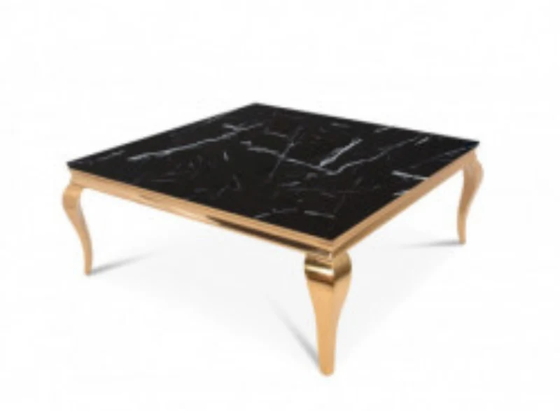 TABLE BASSE BAROQUE CARREE GOLD MARBRE NOIR 100x100x45cm