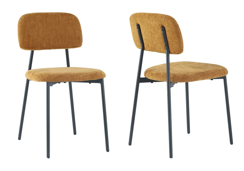 Chaise salle à manger tissu moutarde pieds noirs - Vika x4