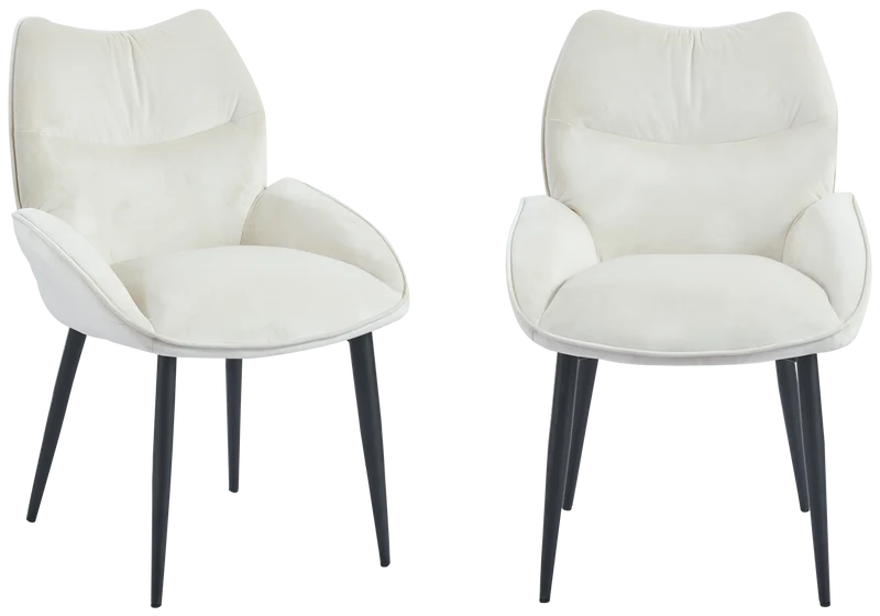 Fauteuil de table velours beige pieds noirs - Lyon x2