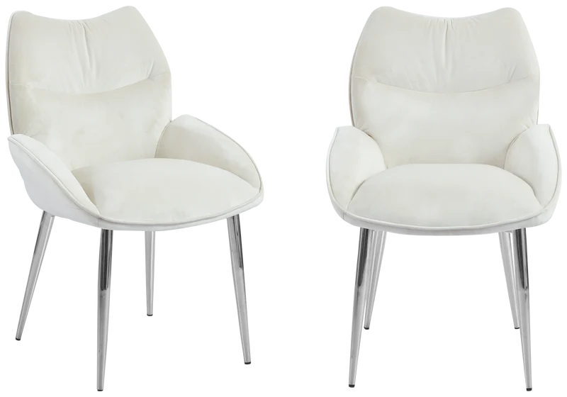 Fauteuil de table velours beige pieds argentés - Lyon x2